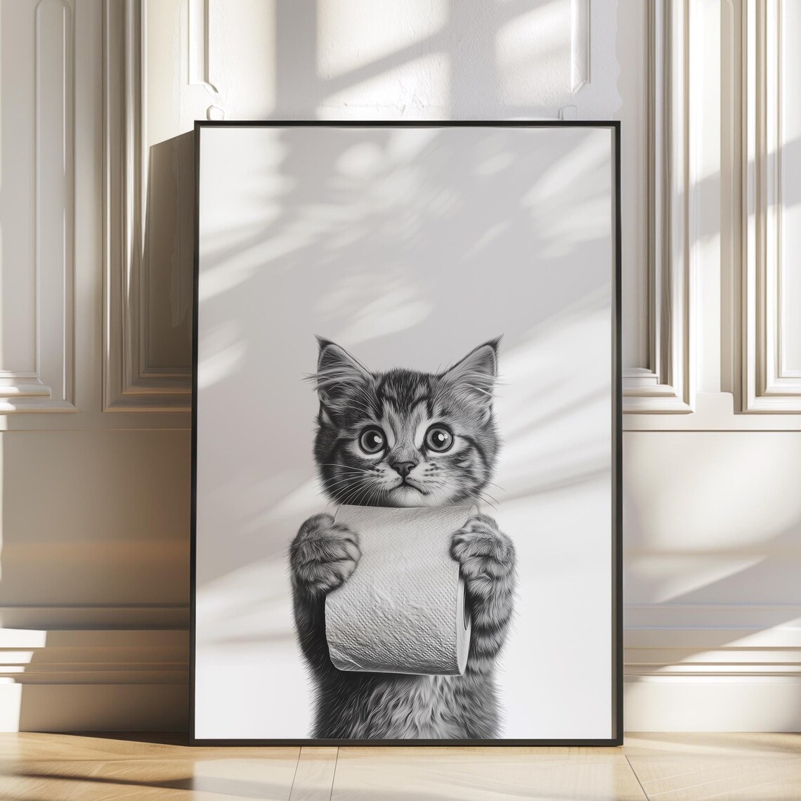 Cute Cat Bathroom Wall Art, Funny Bath Poster