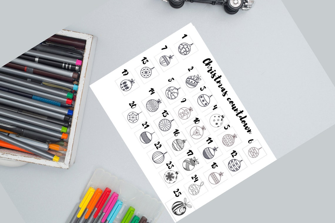 Christmas Countdown Coloring Page Advent Ornaments Kids Wall Poster - Image 2