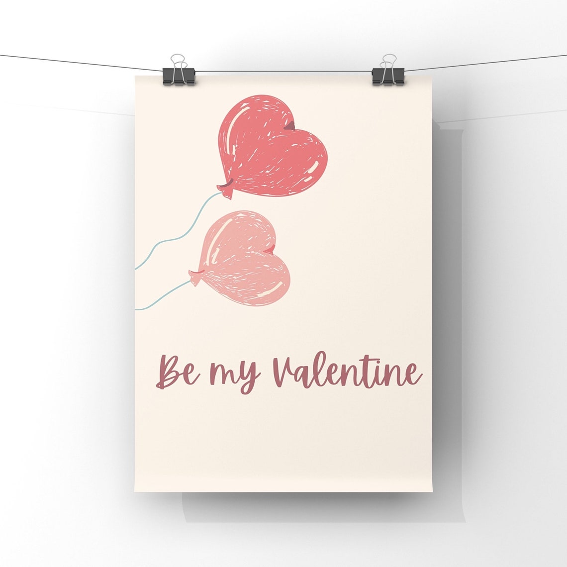 Be My Valentine Heart Balloon Romantic Pink Script Love Poster - Image 3