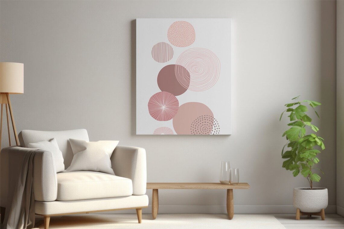 Abstract Circles, Geometric Pink Modern Decor - Image 3