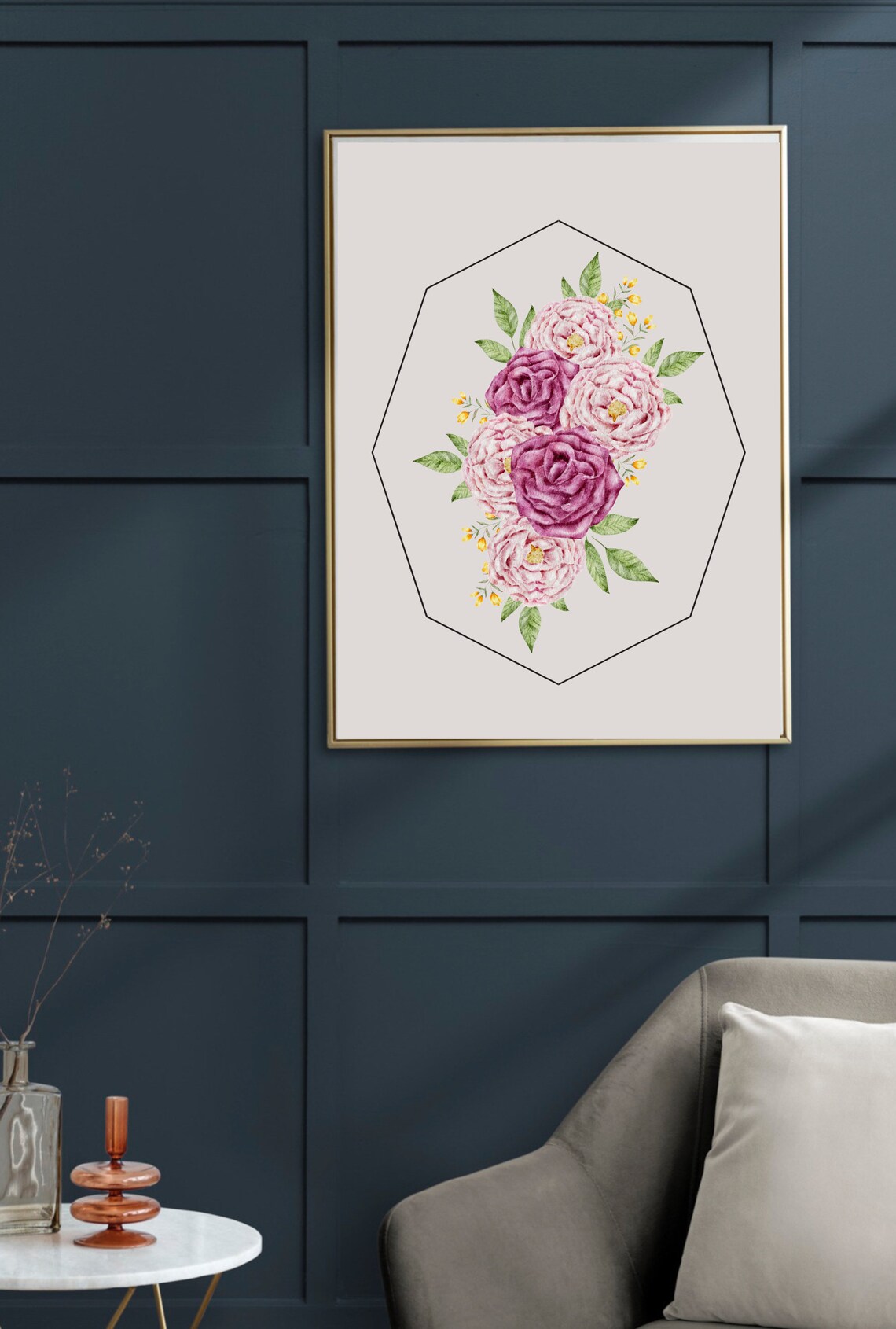 Botanical Pink Roses Floral Bouquet, Minimalist - Image 3
