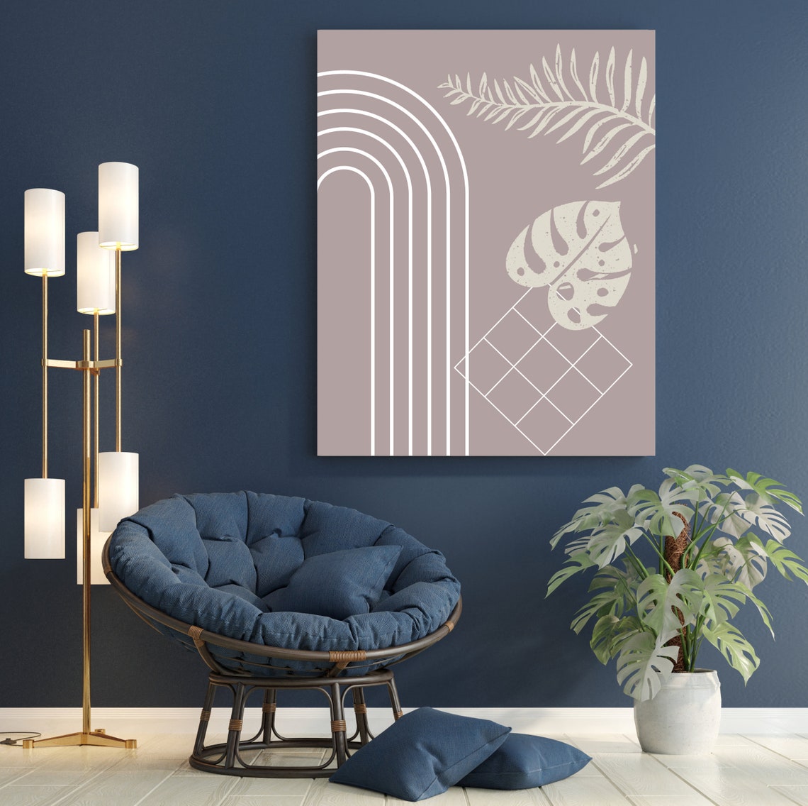 Boho Taupe Rainbow Arch Palm Monstera Leaf Neutral Abstract Poster - Image 2