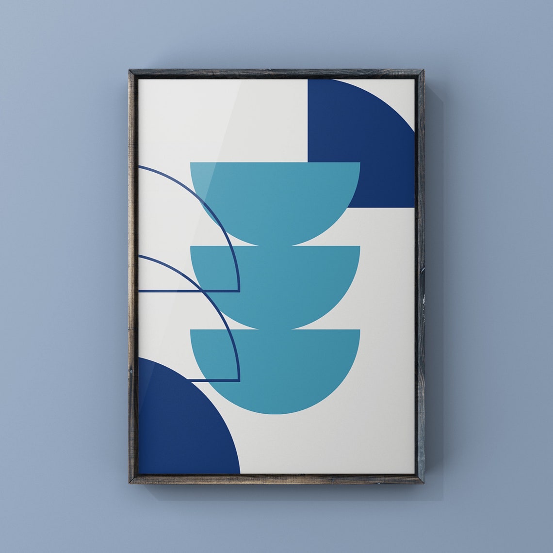 Navy Blue Geometric Abstract Teal Semicircle Bauhaus Style Poster - Image 3
