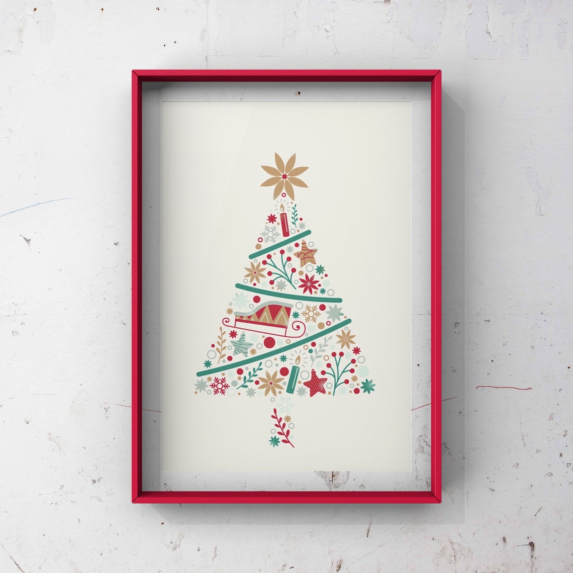 Colorful Abstract Christmas Tree Doodle Folk Holiday Wall Poster - Image 3