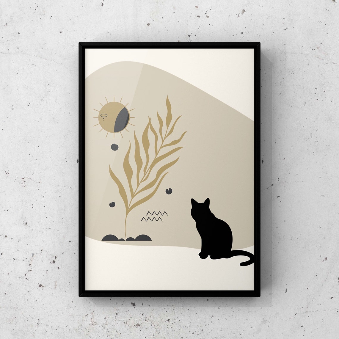 Boho Cat Abstract Decor Art Print - Image 3