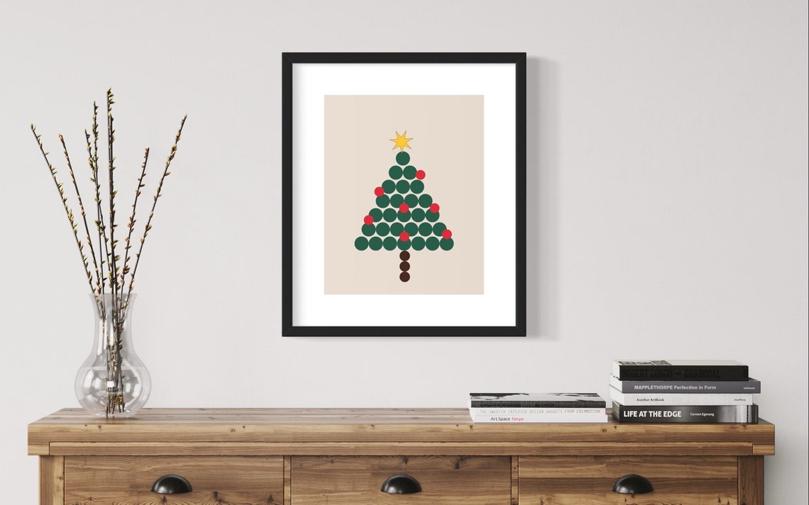 Minimalist Christmas Tree Geometric Circle Dot Ornament Holiday Poster - Image 3