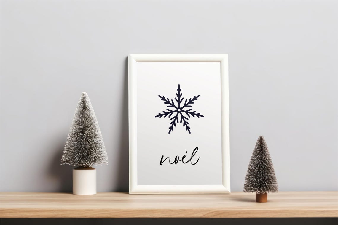 Noël Snowflake Black White Minimalist Christmas Word Wall Poster