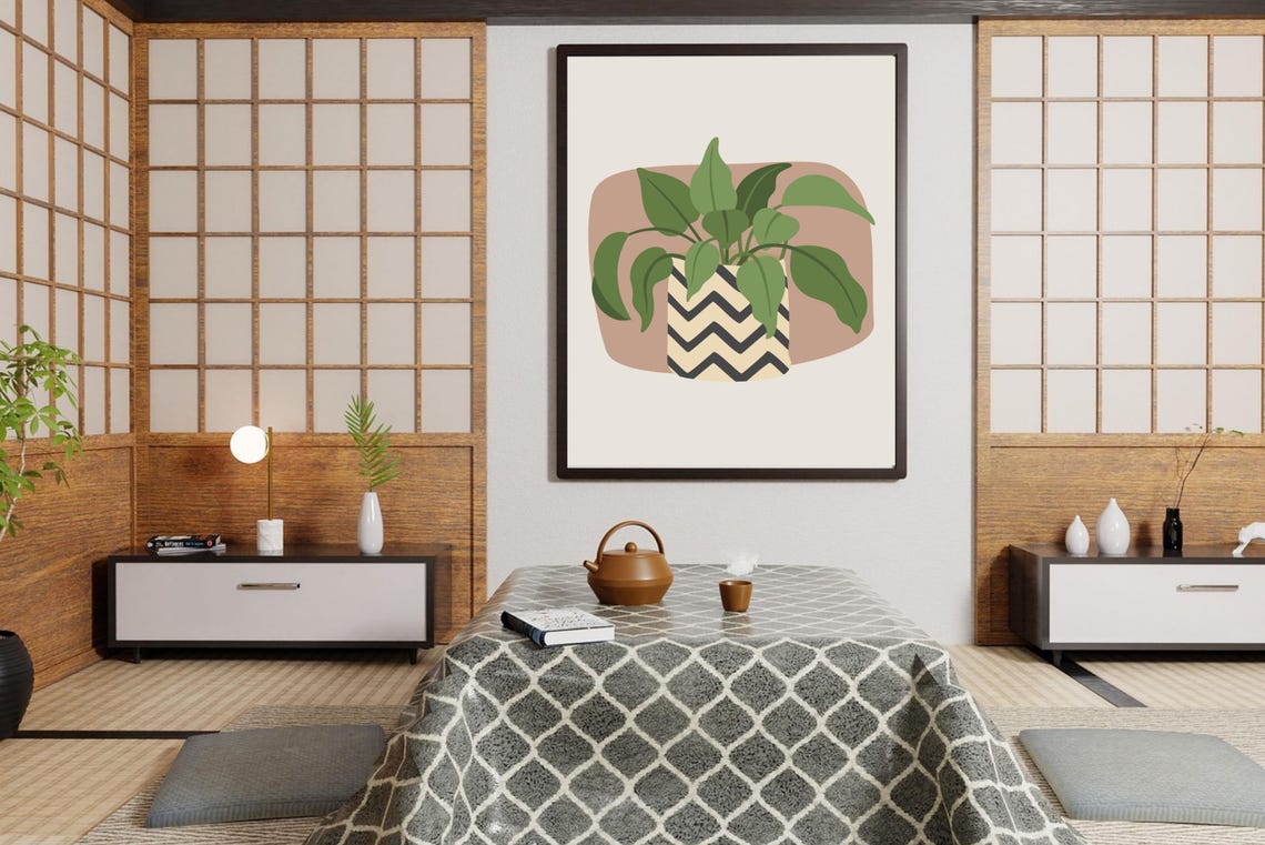 Boho Green Potted Plant Chevron Botanical Minimalist Wall Poster - Image 3