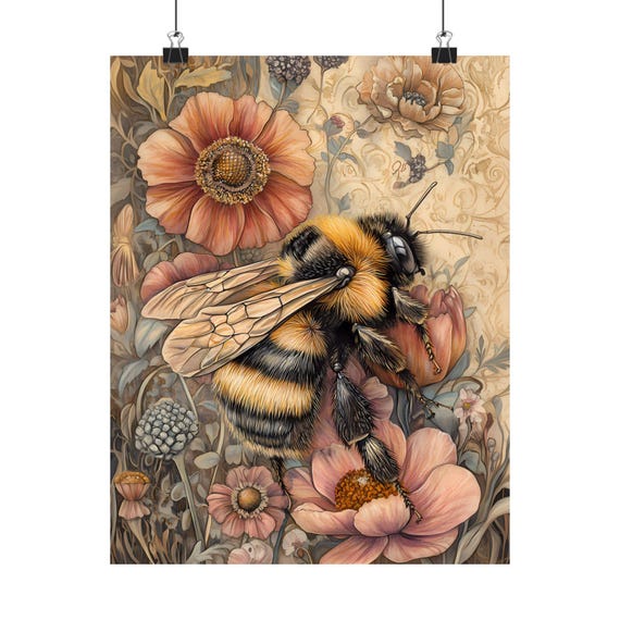 Bee Print Wall Decor Art William Morris Farmhouse Vintage Poster Nature Insect