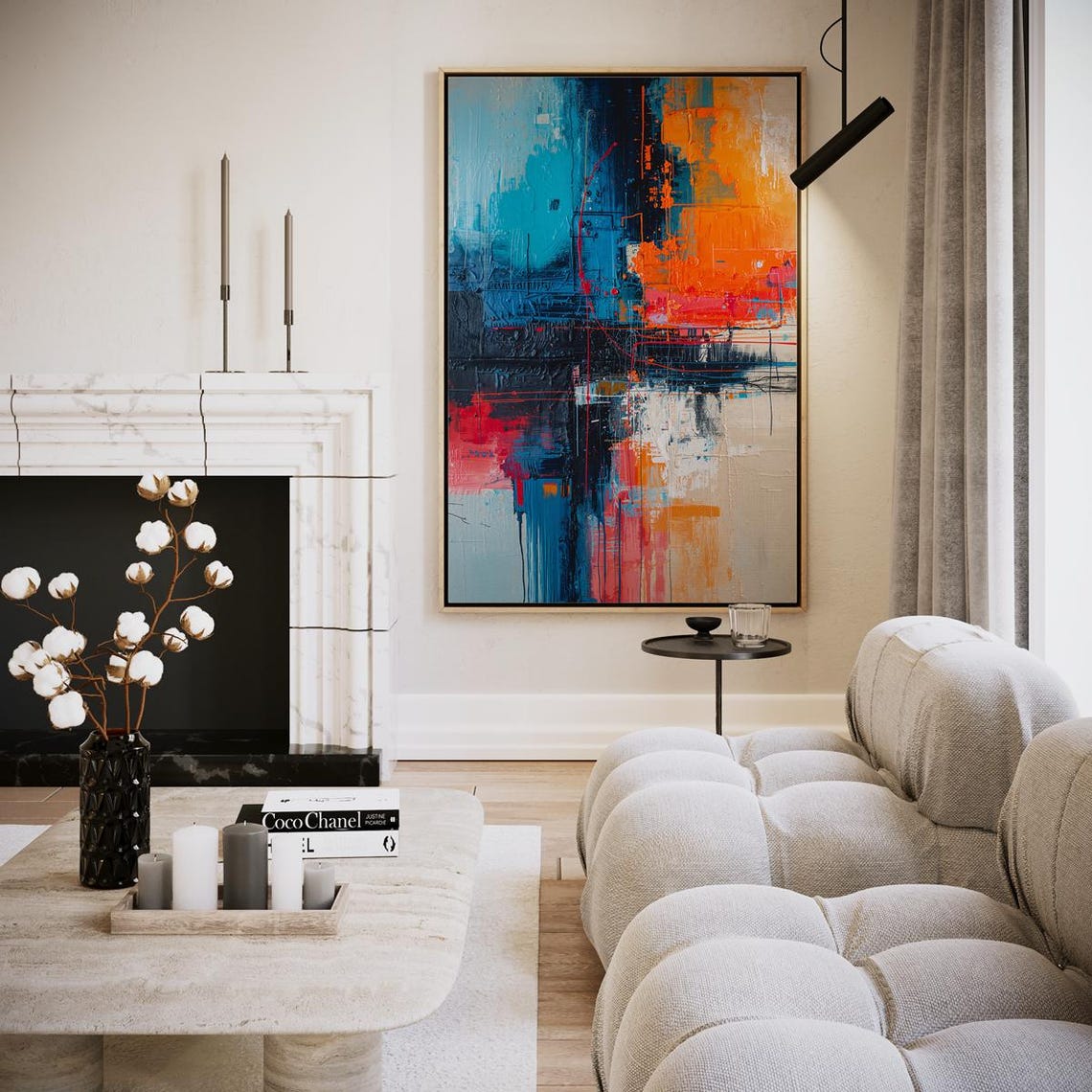 Colorful Abstract Blue Orange Red Modern Art Painting Poster