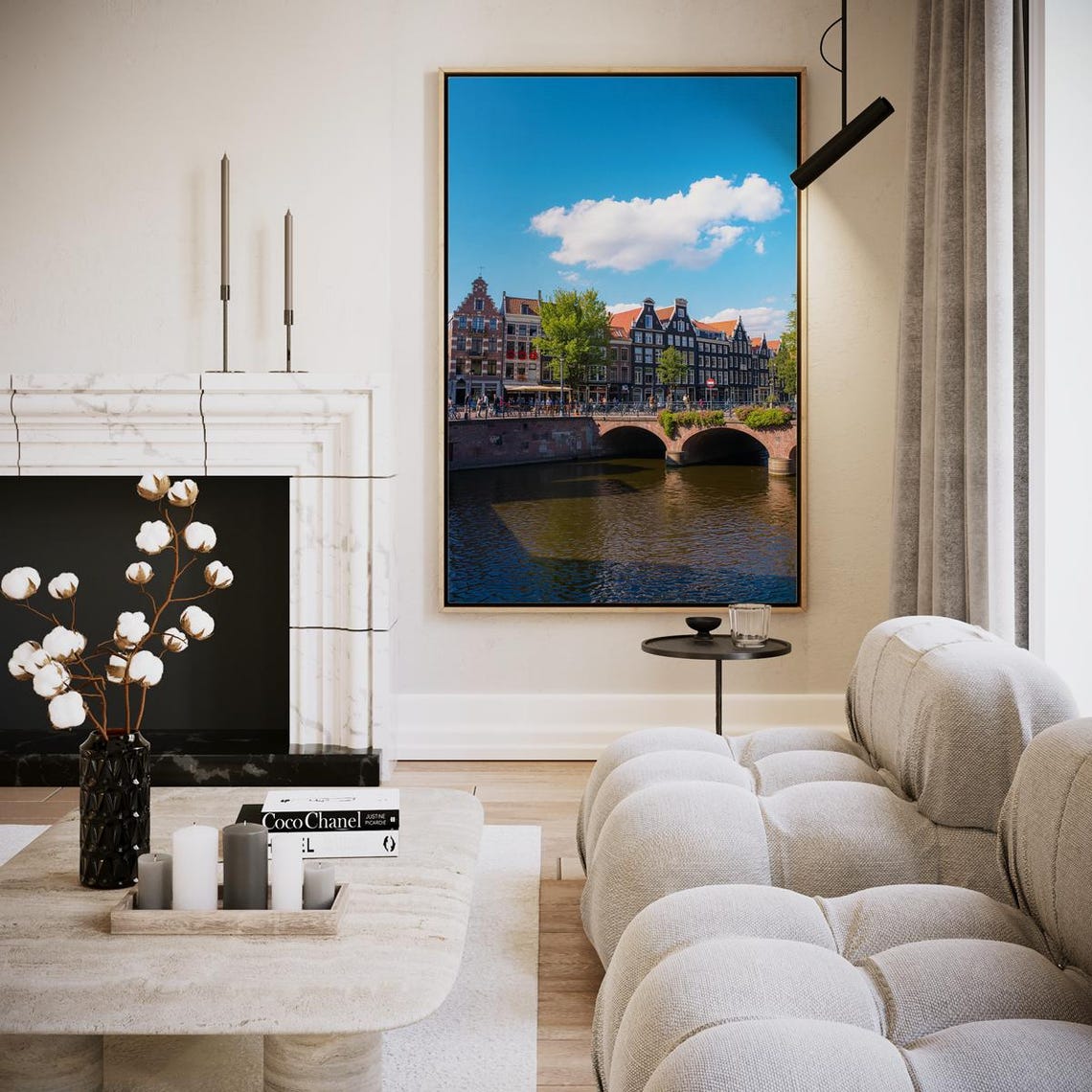 Amsterdam Canal Bridge with Gabled Houses on a Clear Day Wall Art