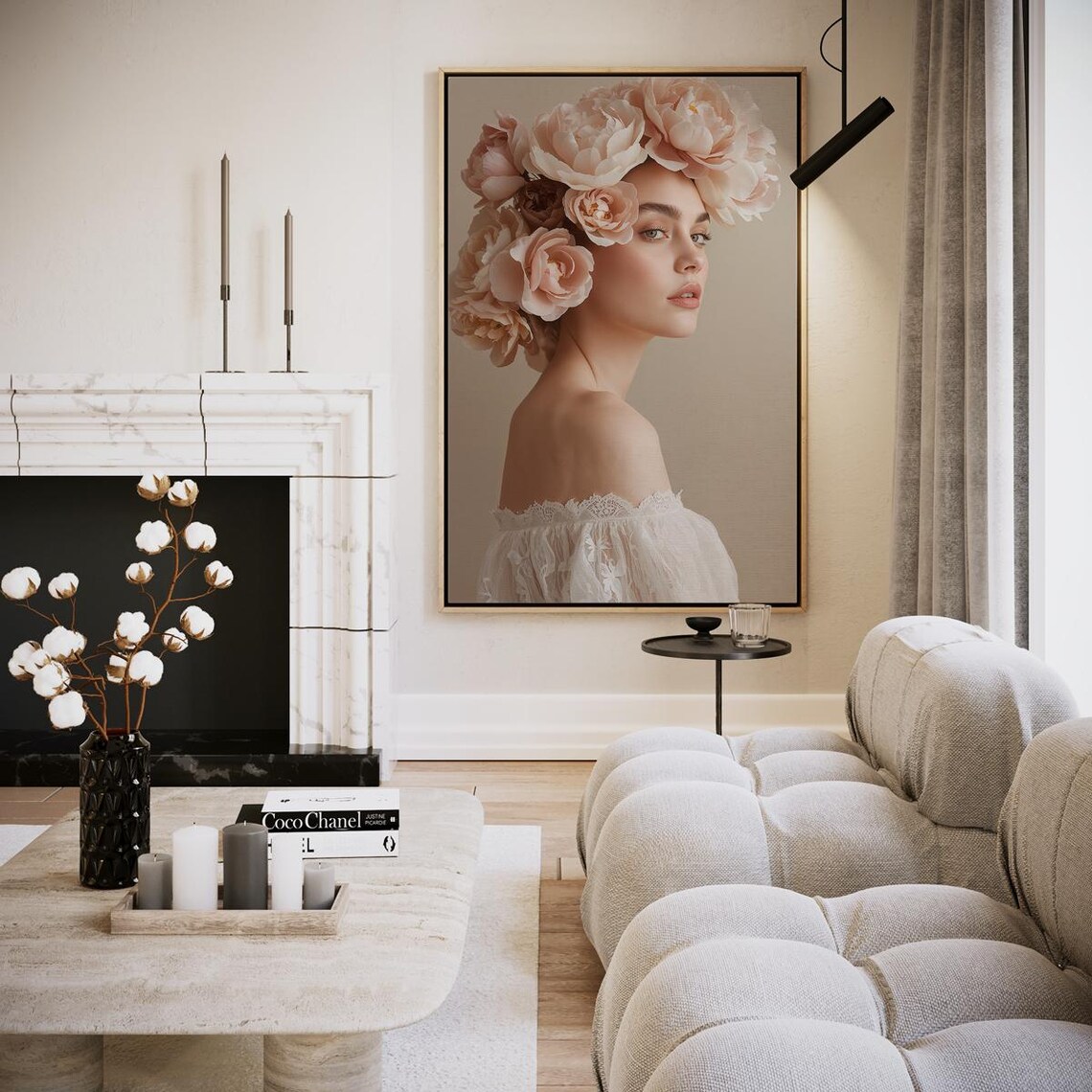 Floral Crown Woman Over Shoulder Glamour Portrait Elegant Wall Art