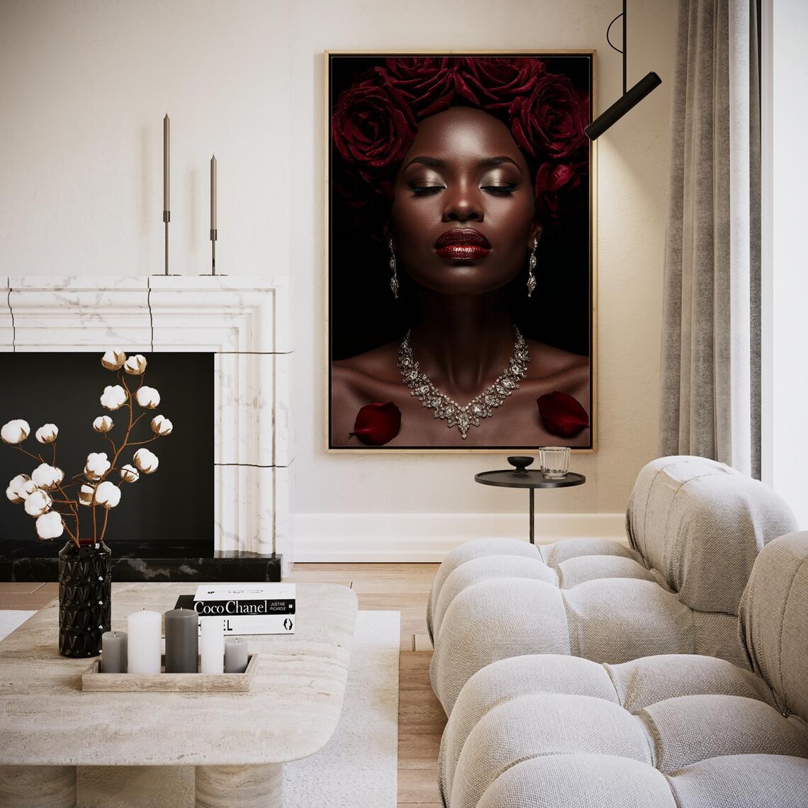 Black Woman Red Rose Crown Diamond Jewelry Dark Glamour Poster