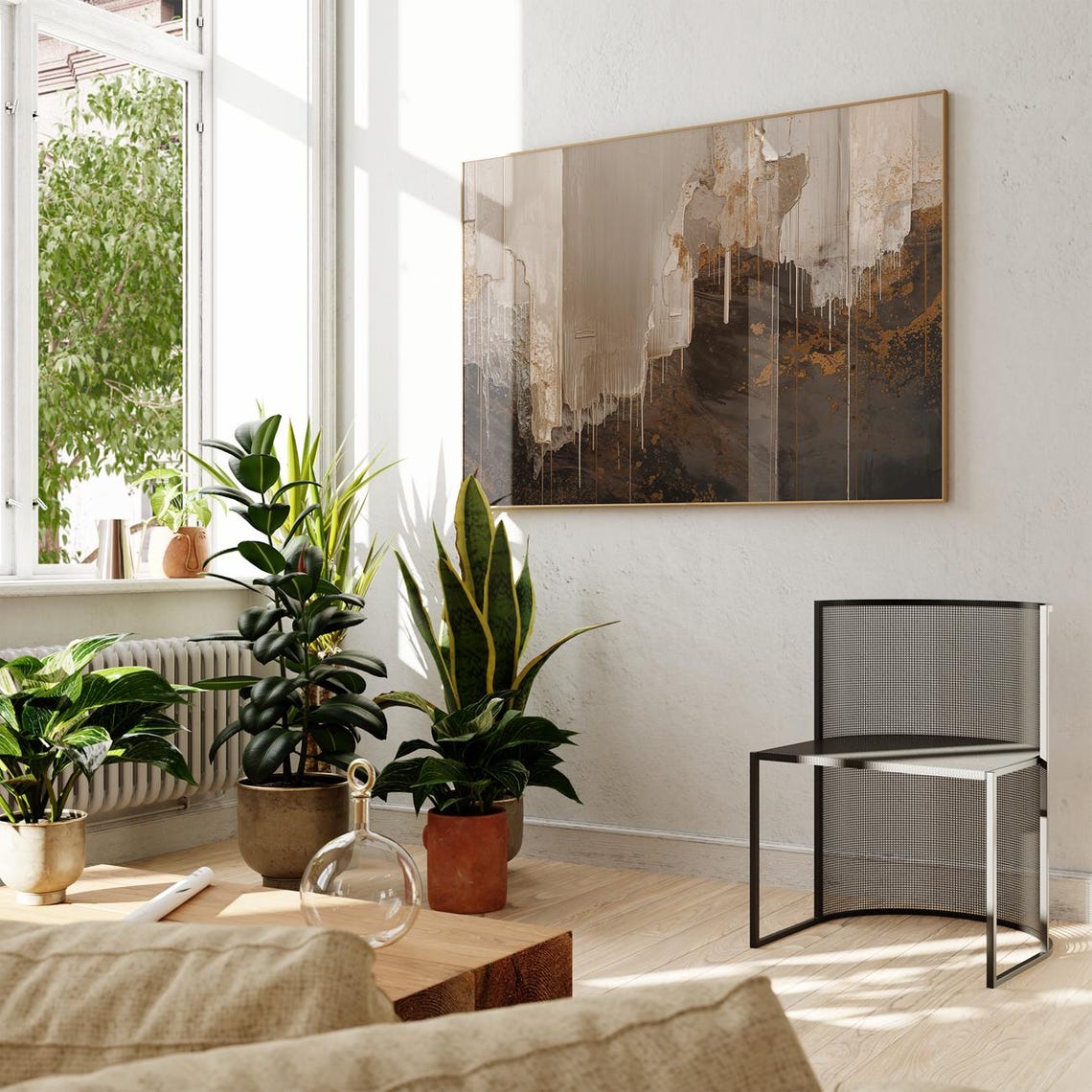 Abstract Earthy Brown Drip Texture Modern Neutral Decorative Poster