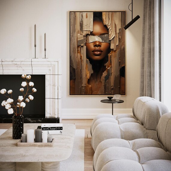 Abstract Woman Face Paint Texture Bronze Gold Statement Art Poster