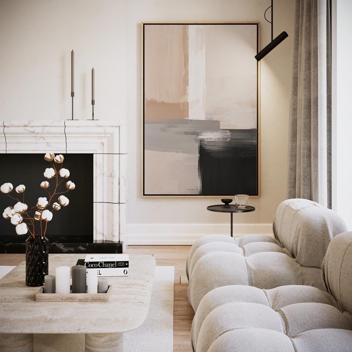 Neutral Abstract Beige Grey Black Blocks Minimalist Modern Art Poster