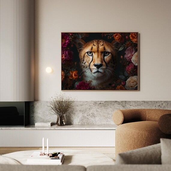 Graceful Speed Cheetah In Floral Splendor Artwork Wall Art