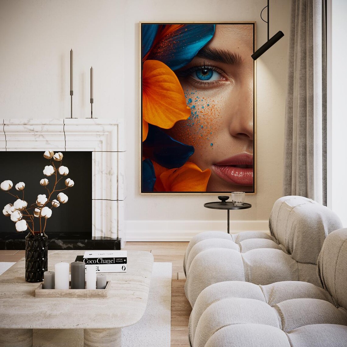 Colorful Blue And Orange Petals Woman Face Close Up Floral Poster