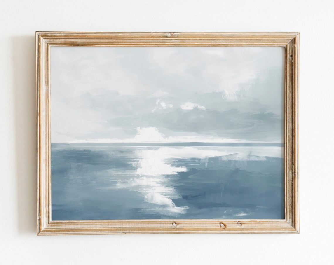 Minimalist Blue Ocean Seascape Light on Water Coastal Wall Poster