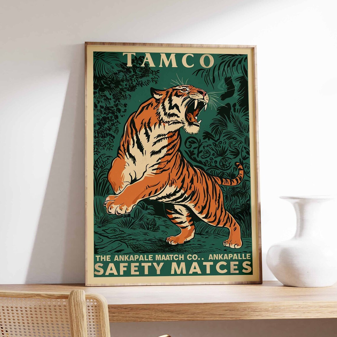 Vintage Tiger Print, Indian Tiger Art Poster