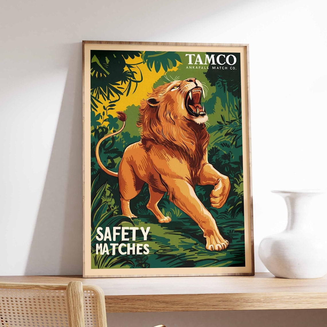 Vintage Lion Print Indian Lion Poster Tamco Matchbox Art Animal Print Animal Poster Animal Art Tropical Decor Jungle Art Tiger Art