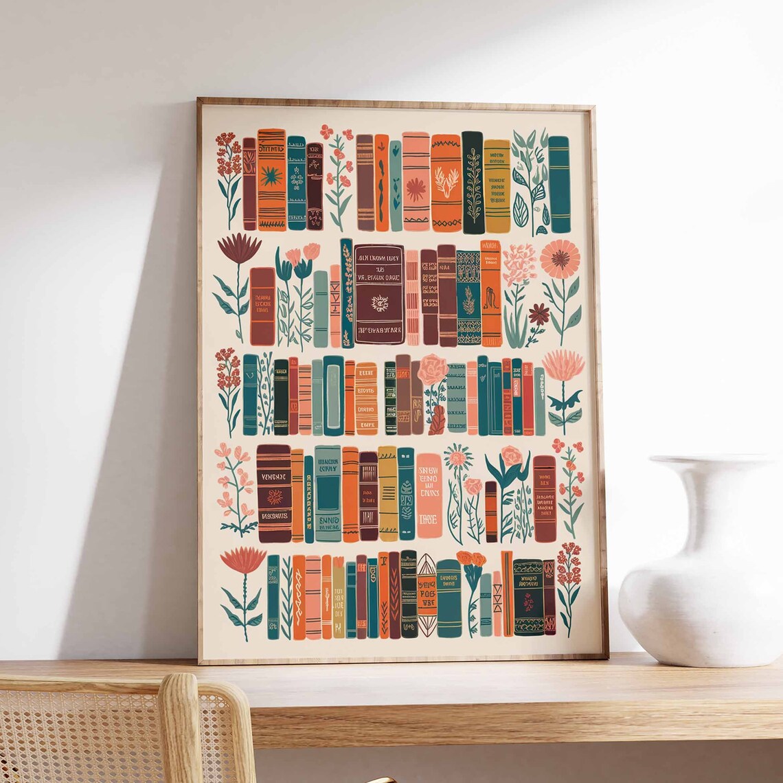 Vintage Library Reading Poster, Book Lovers Art Print
