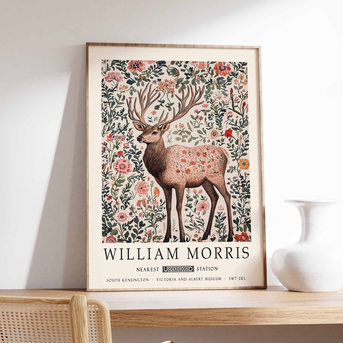 William Morris Deer Vintage Floral Meadow Botanical Art Poster