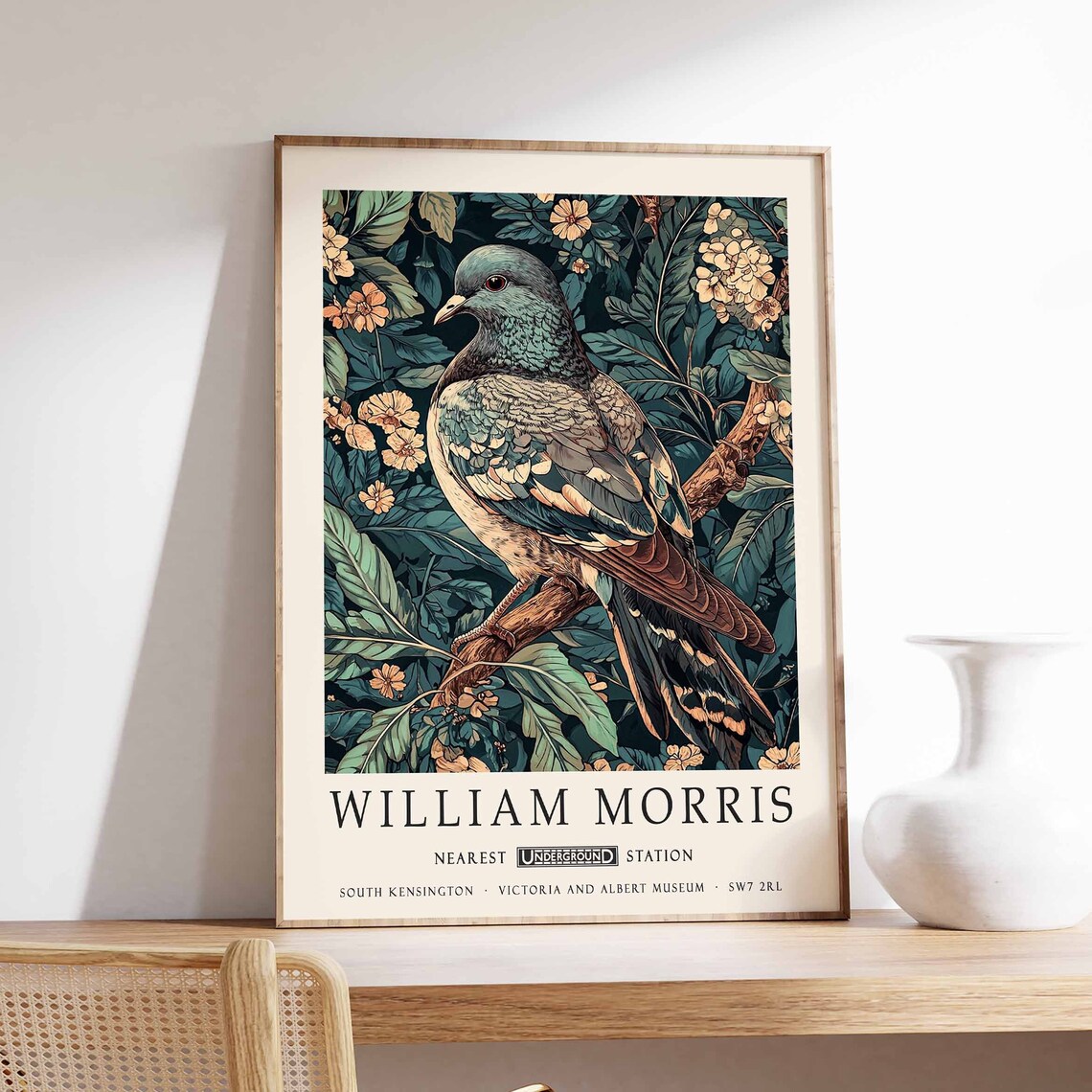 William Morris Pigeon Vintage Dark Branch Botanical Art Poster