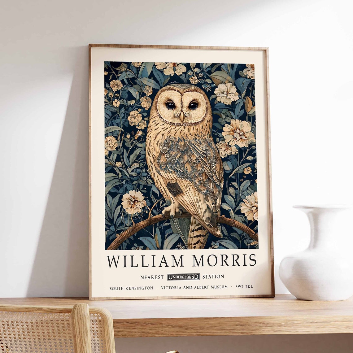 William Morris Barn Owl Among Blossoms Botanical Branch Art Poster