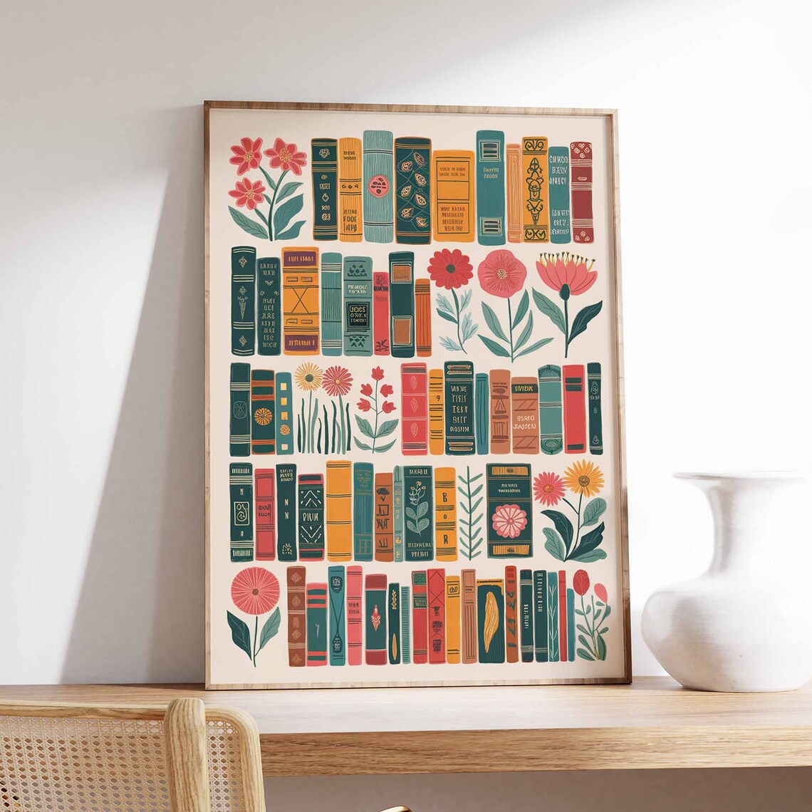 Vintage Library Book Lovers Poster, Antique Wall Art