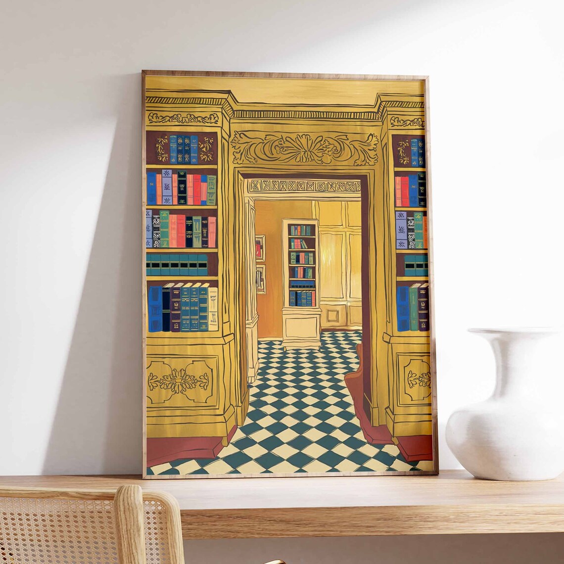 Vintage Library Cozy Bookshelves Reading Room Art Sunny Poster