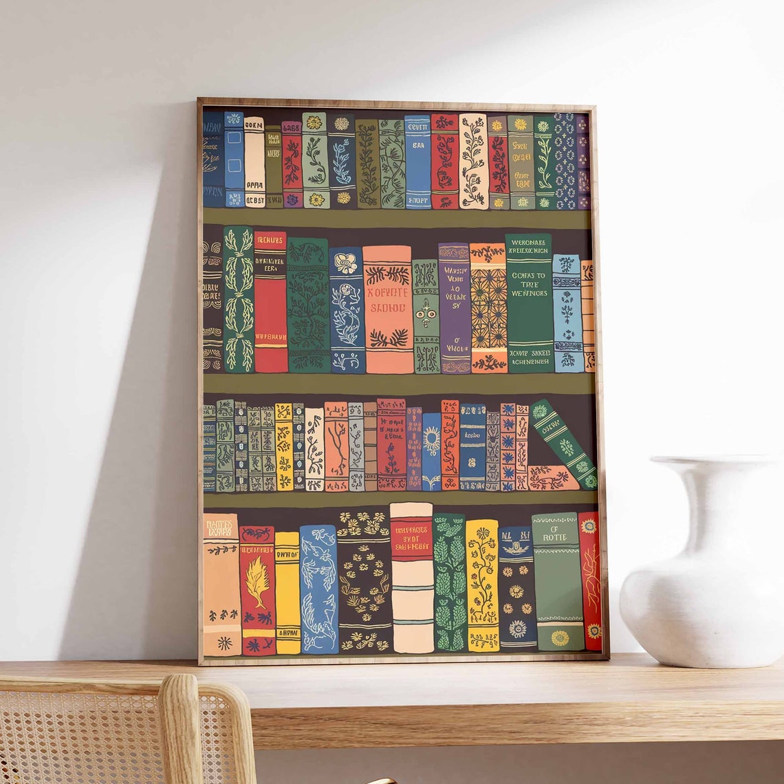 Vintage Book Spines Bookshelf Library Decor Book Lover Wall Poster