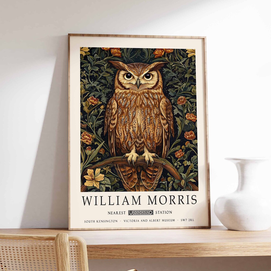 William Morris Horned Owl Among Orange Blossoms Night Garden Poster