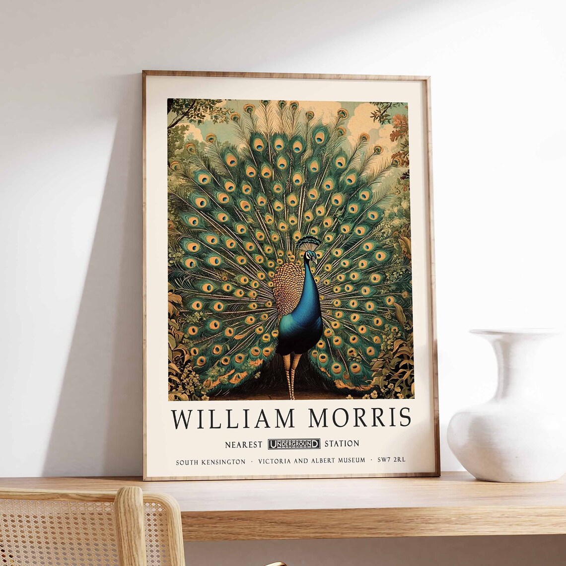 William Morris Peacock Vintage Fanned Tail Garden Art Poster
