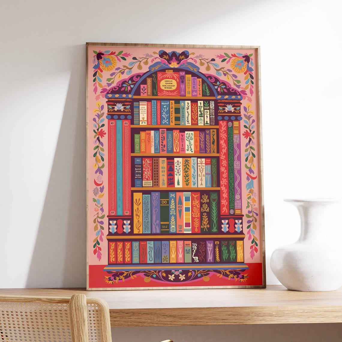 Colorful Bookshelf Library Art Reading Room Wall Decor Poster