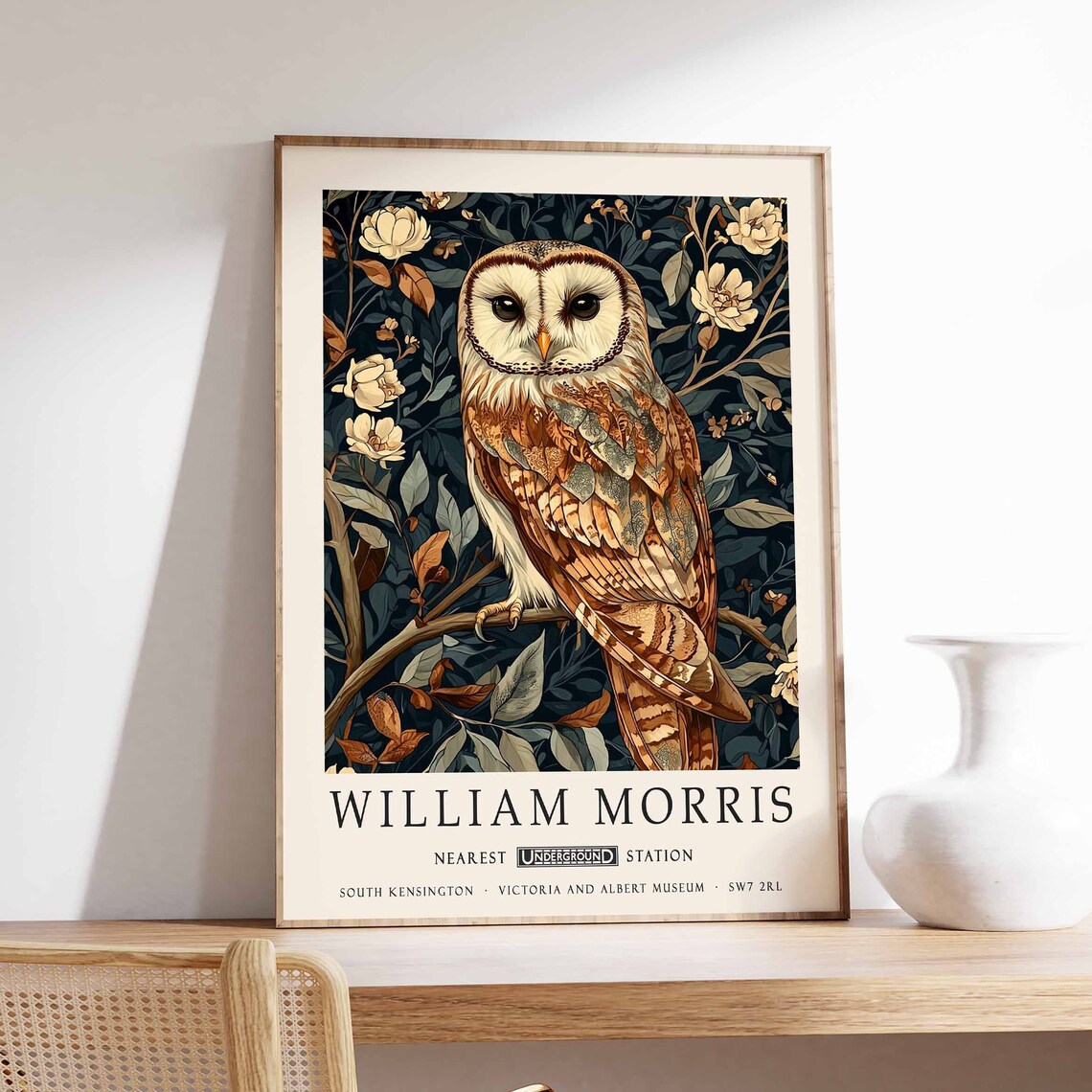 William Morris Owl Poster, Vintage Floral Art Print