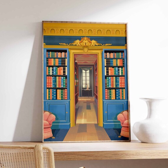 Elegant Blue And Gold Grand Library Doorway Book Lover Wall Poster