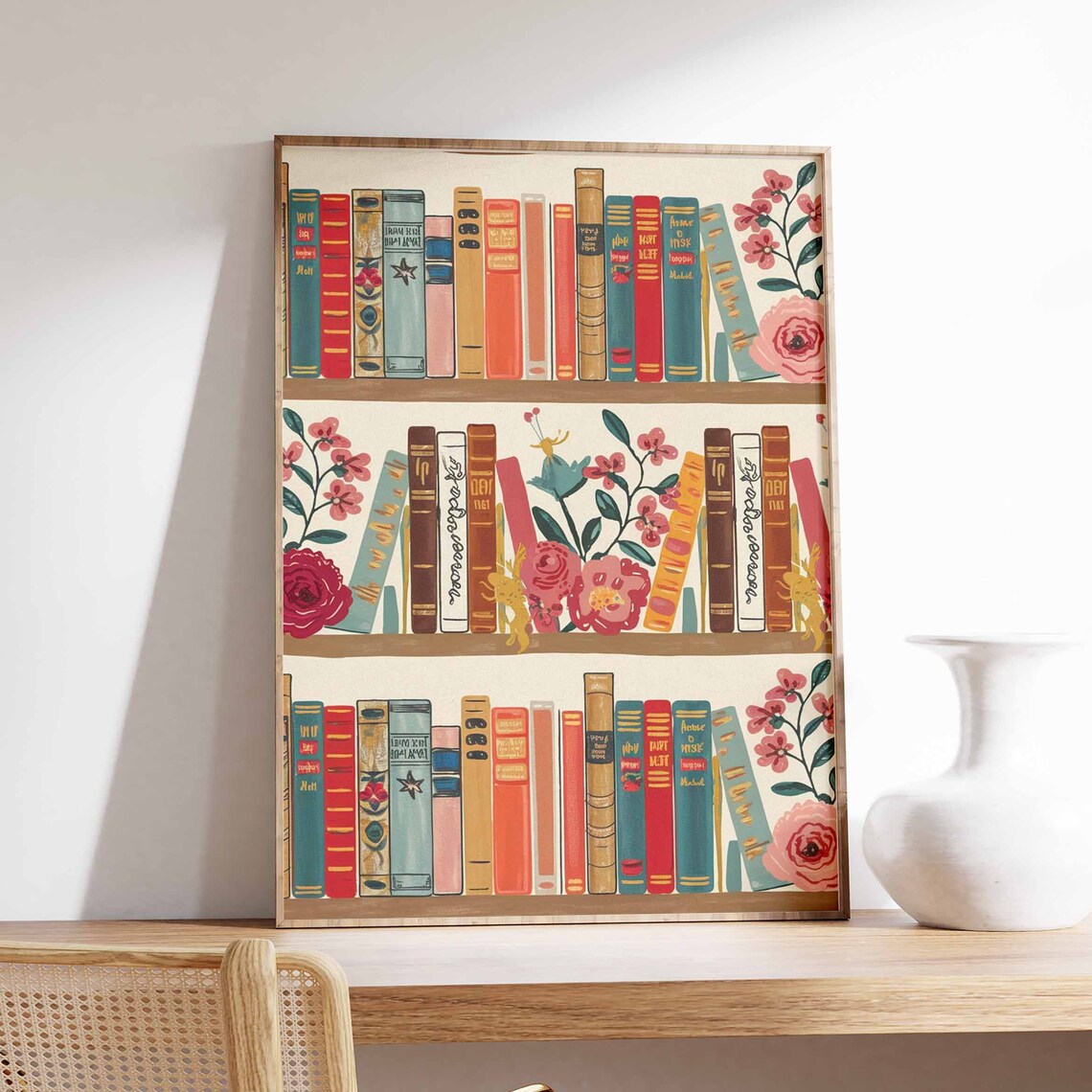 Vintage Library Reading Poster, Antique Book Art