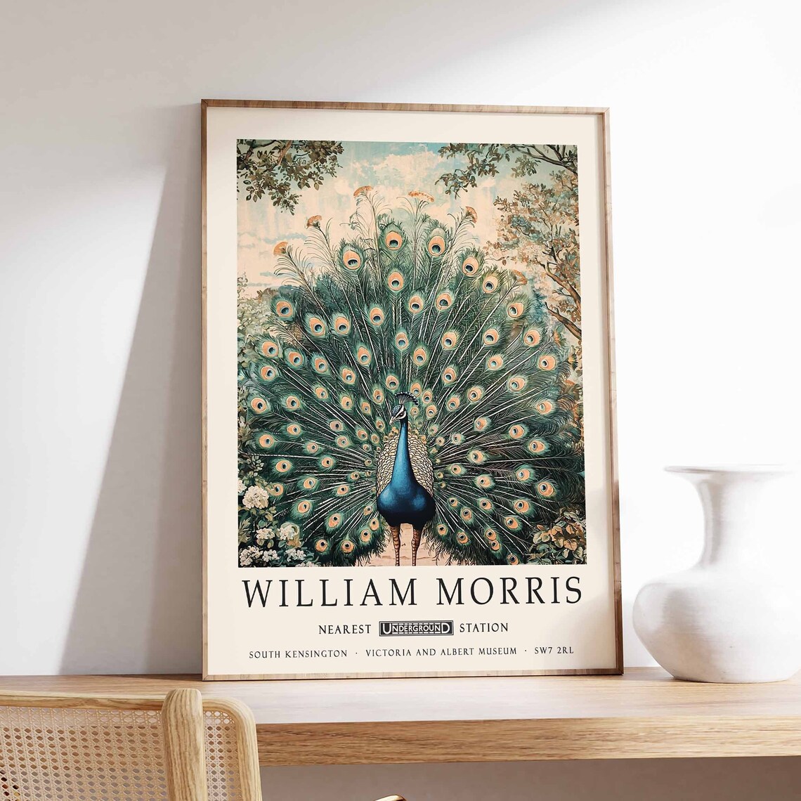 William Morris Peacock with Fanned Tail Botanical Art Poster