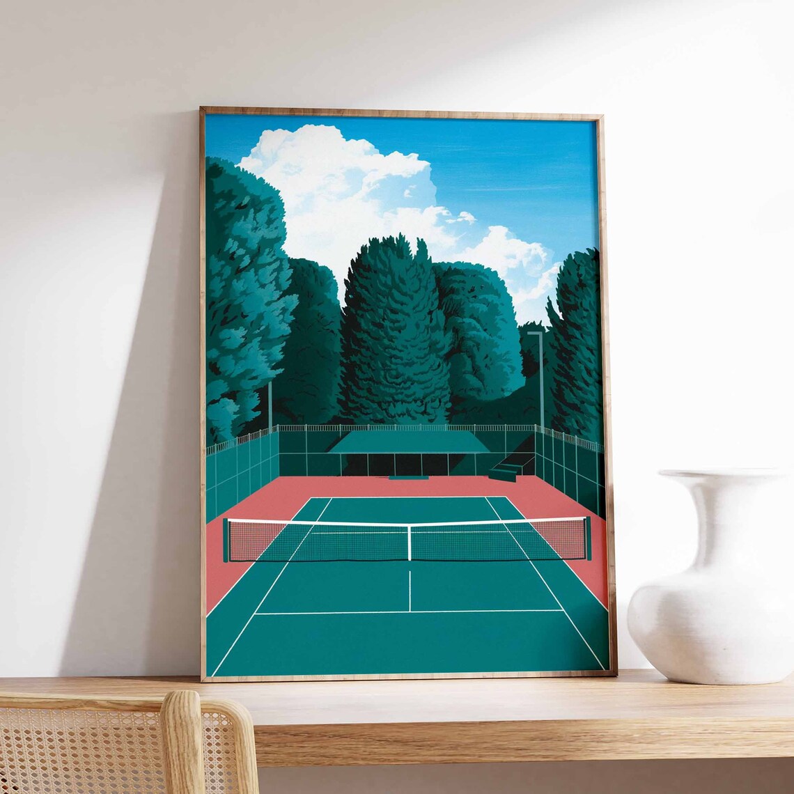 Bold Modern Tennis Court Red Green Graphic Sports Color Poster
