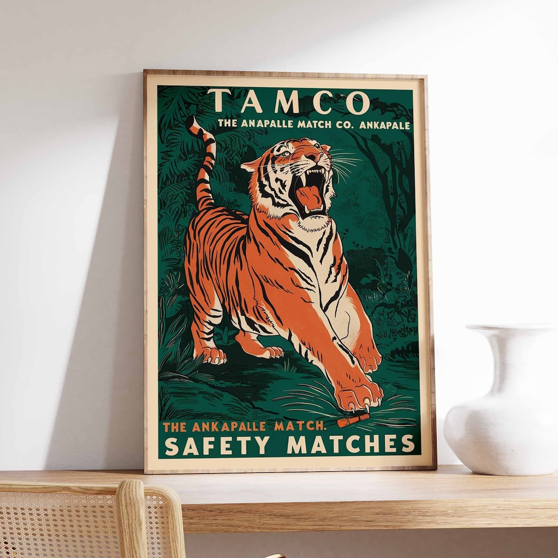 Tamco Roaring Tiger Vintage Indian Safety Matches Art Poster