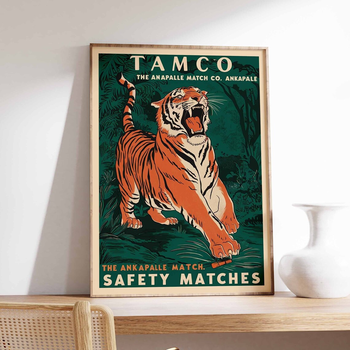 Vintage Tiger Print Indian Tiger Poster Tamco Matchbox Art Animal Print Animal Poster Animal Art Tropical Decor Jungle Art Tiger Art