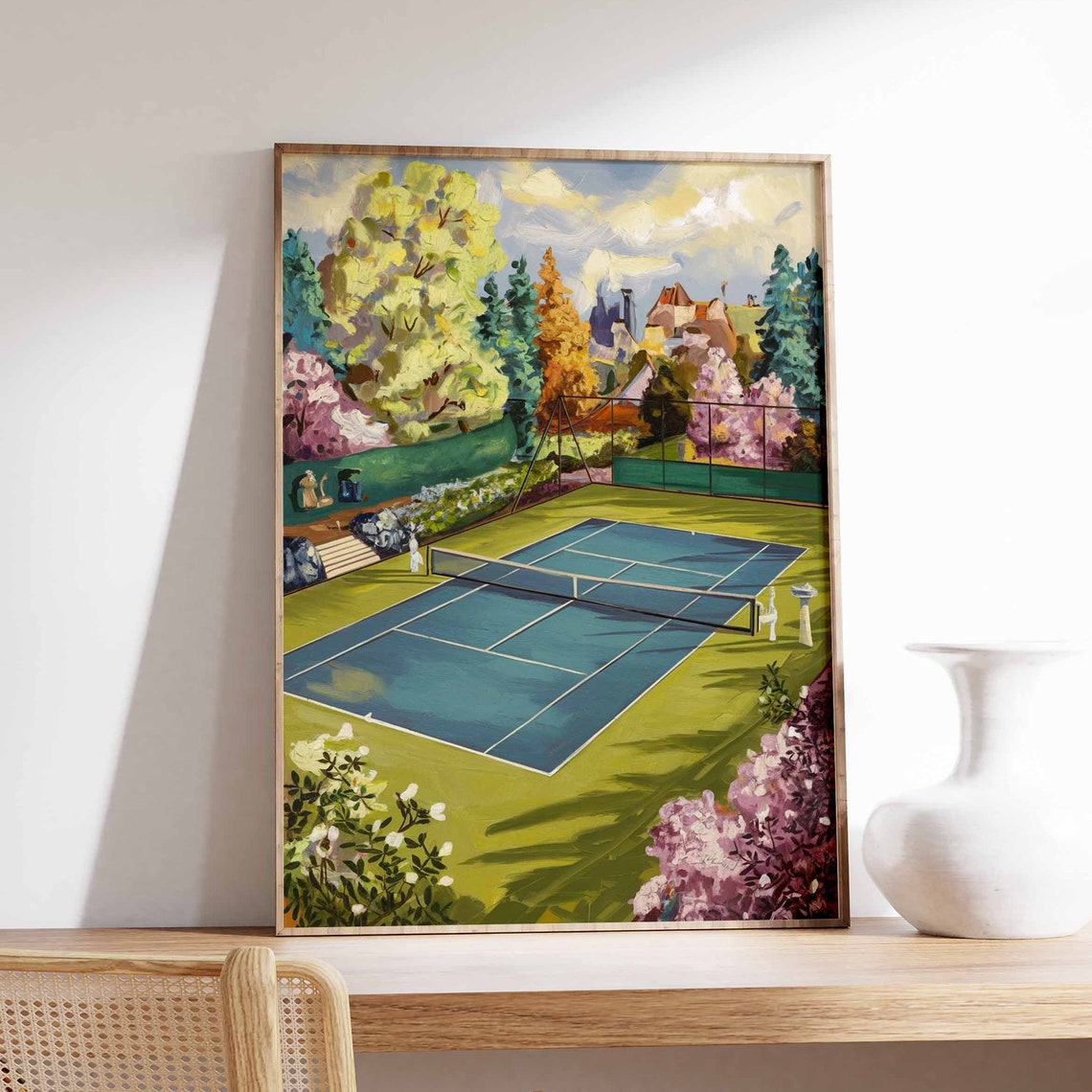 Vintage Impressionist Tennis Court Castle Garden Blossom Poster