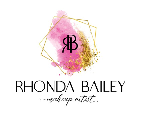 Premade Logo Hexagonal Logo Pink Watercolor Gold Glitter Logo Makeup Artist Logo Eyelash Extension Logo Hair Salon Nail Art Logogeometric