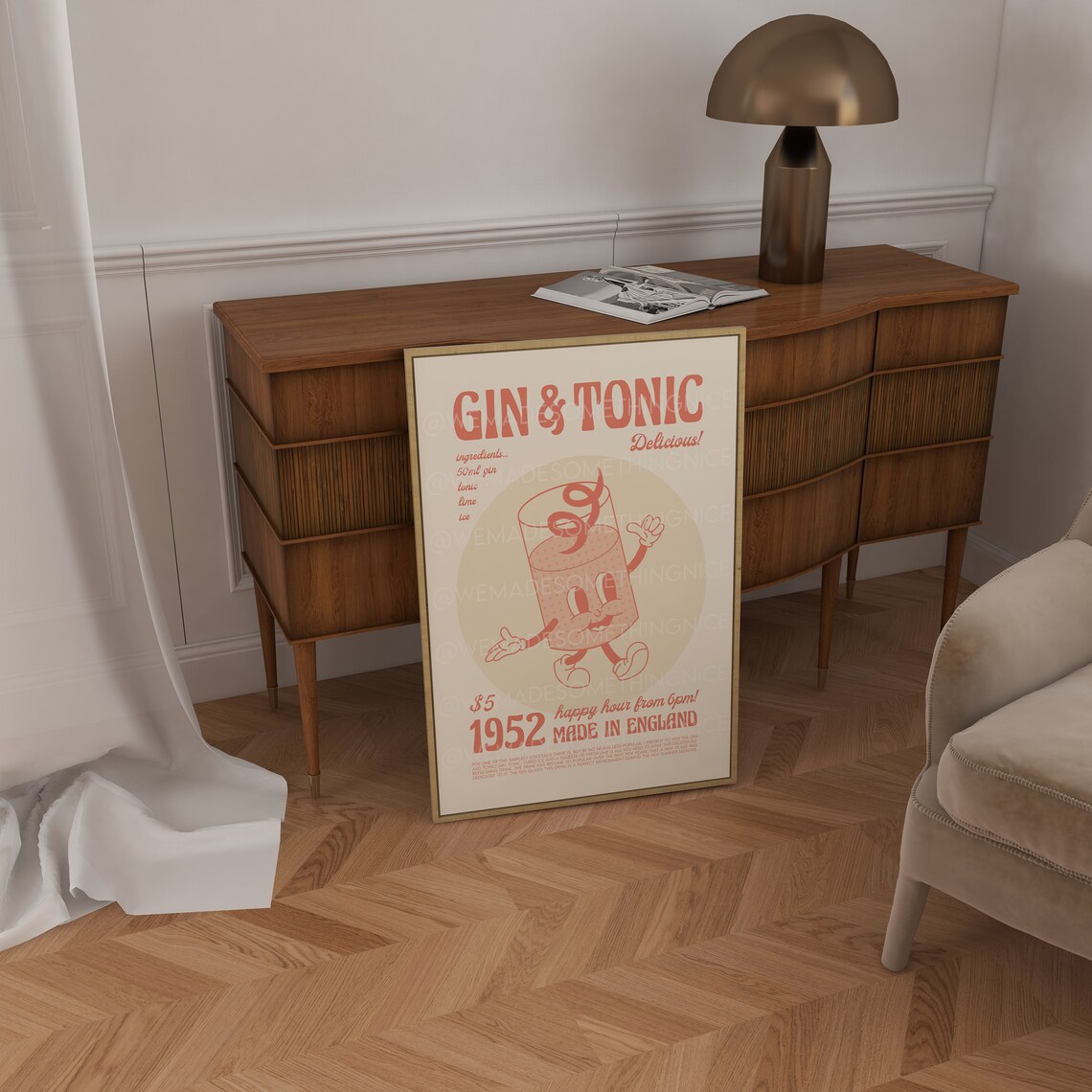 Gin And Tonic Print, Mid-Century Cocktail Poster - Image 2