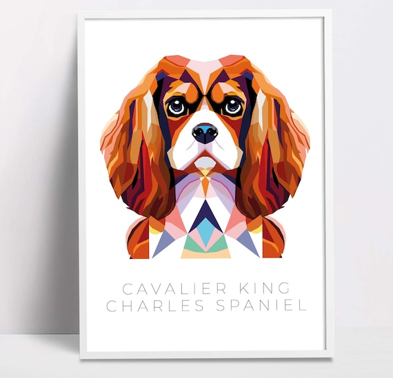 Cavalier King Charles Spaniel Geometric Pop Art Print Pet Dog Wall Art Prints Printable Art Dog Poster Print