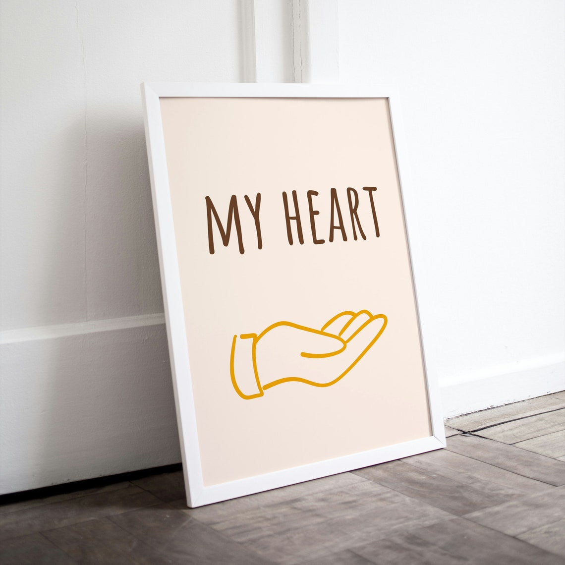 My Heart Open Hand Gesture Line Art Cream Minimalist Love Poster - Image 3