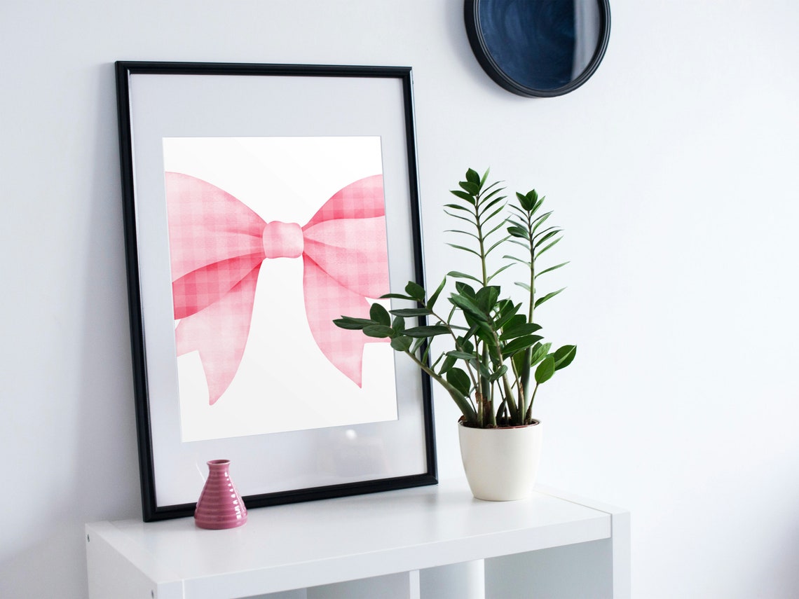 Pink Gingham Watercolor Bow Coquette Dorm Room Wall Decor Poster - Image 3