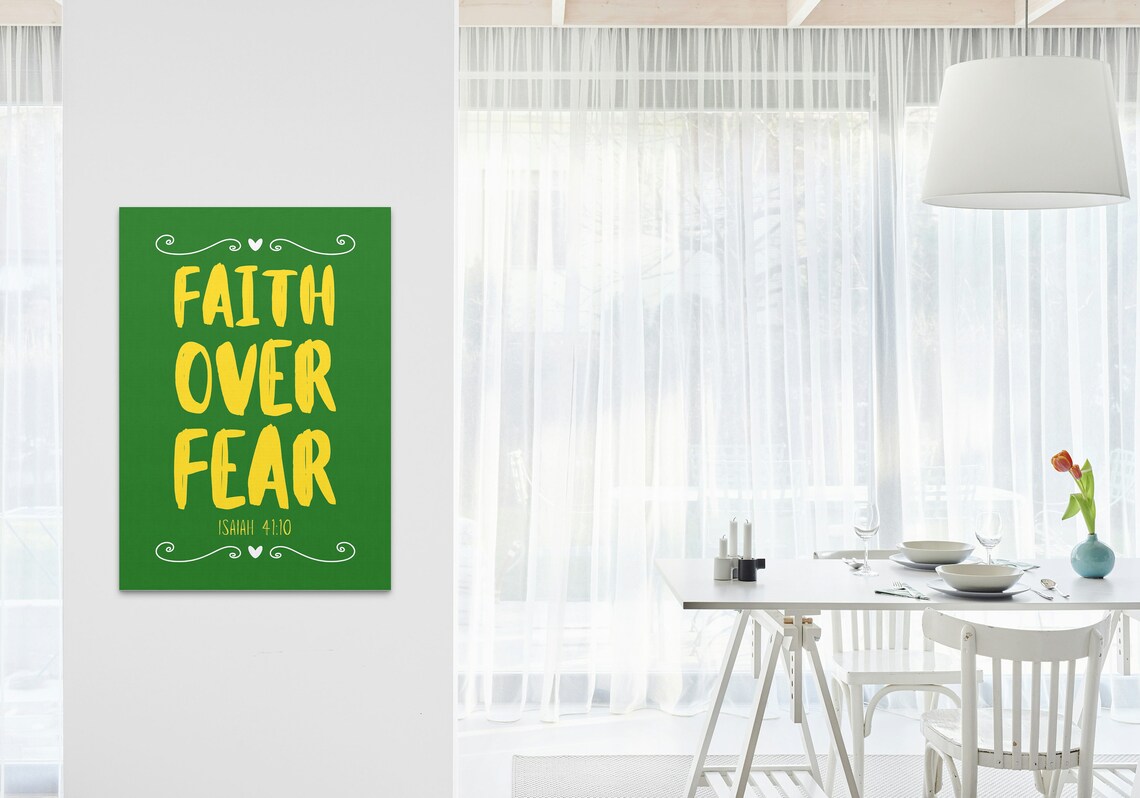 Faith Over Fear Scripture Verse Yellow Bold Typography Green Faith Poster - Image 3