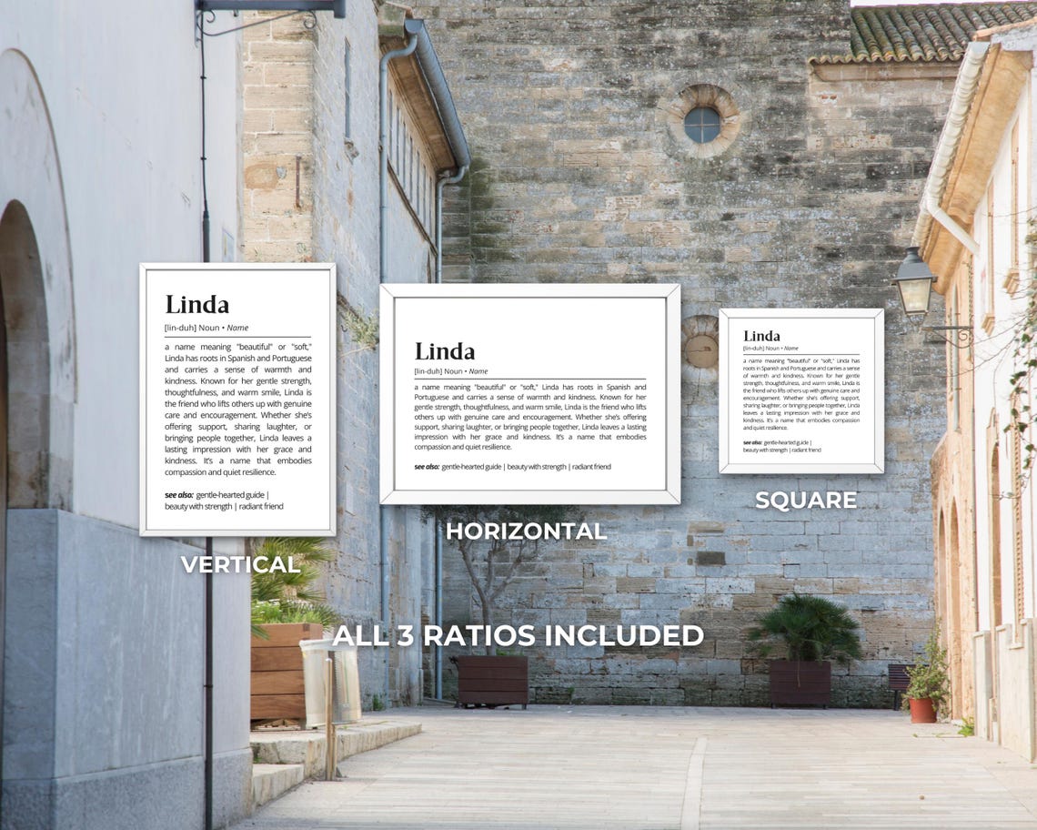 Linda Name Definition Beautiful Soft Meaning Personalized Dictionary Poster - Image 3